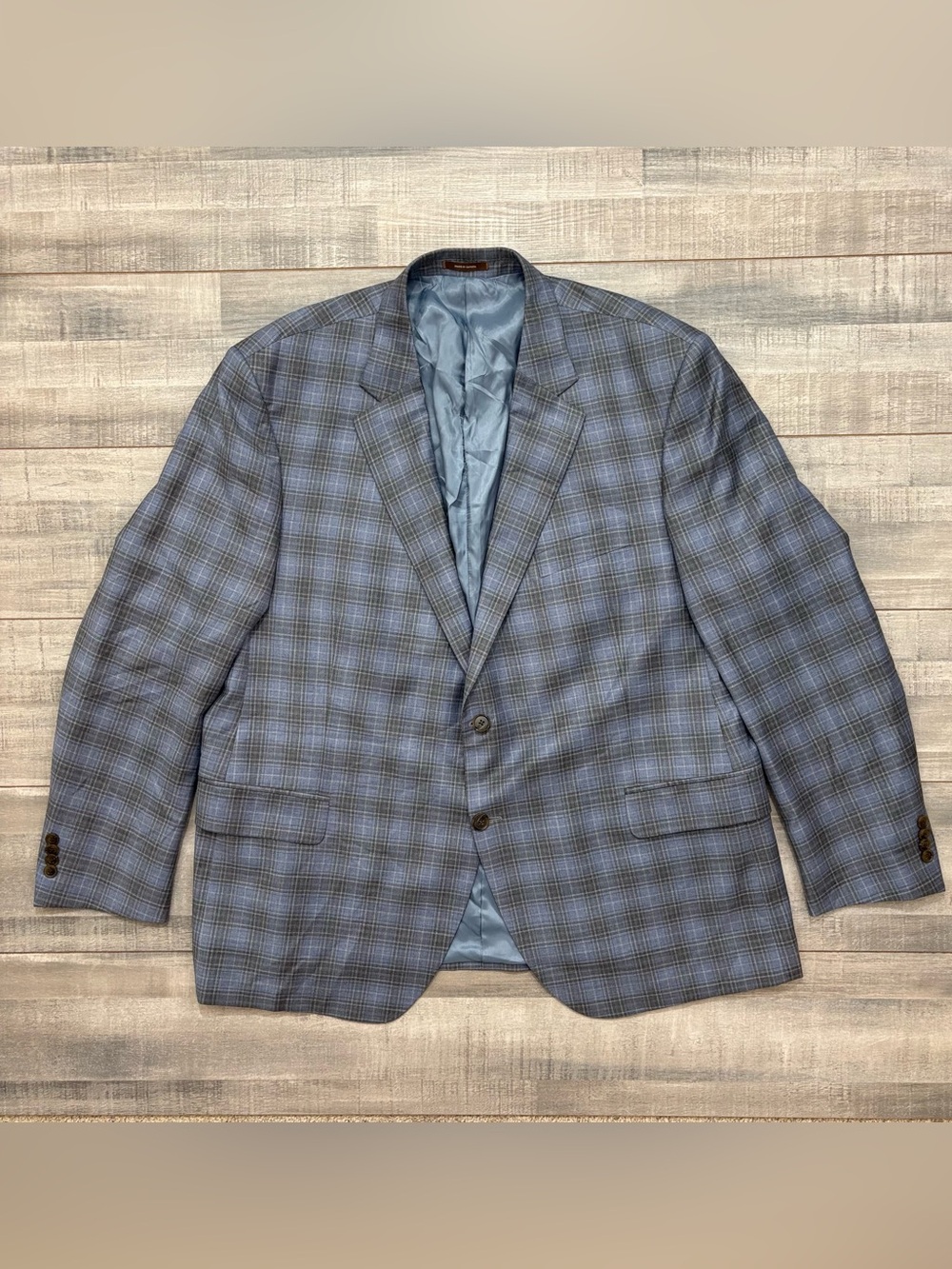 Peter Millar Blazer Sport Coat Jacket Mens 50R Blue Windowpane Checkered Wool
